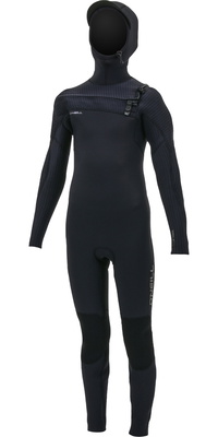 2025 O'Neill Youth Hyperfreak+ 5/4mm Chest Zip Hooded Wetsuit 5352 - Black